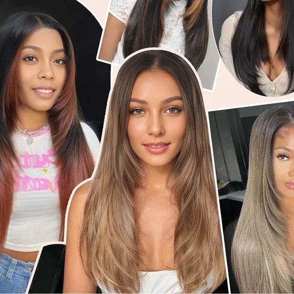 26” Black Wear and Go Glueless Wig with BangsLace Front Wigs for Women NEW